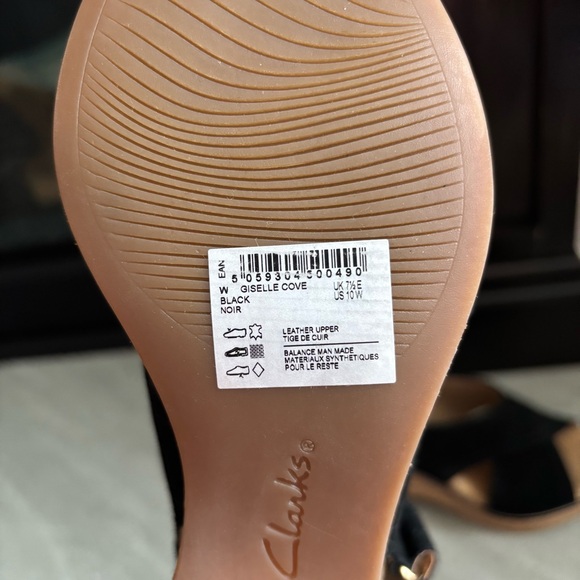 Clarks Giselle Cove Black Suede Sling Back Cushion Wedge Sandals Women Size 10W - Picture 11 of 14